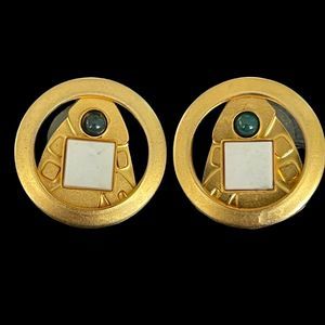 Vintage Gale Rothstein Brushed Gold Tone Gemstone Modernist Earrings 80’s Signed